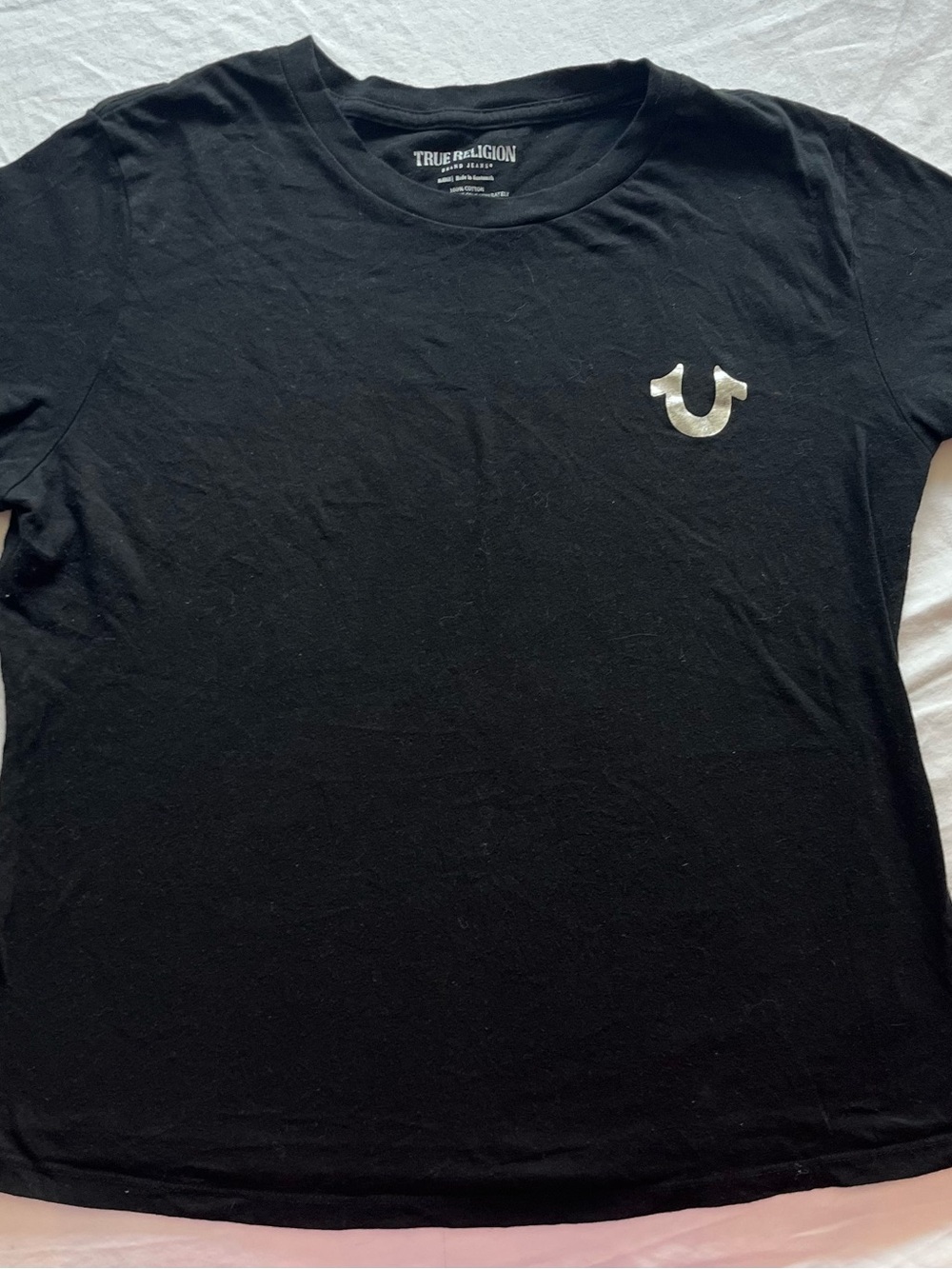 True Religion Black Tee with Silver Horseshoe Logo
